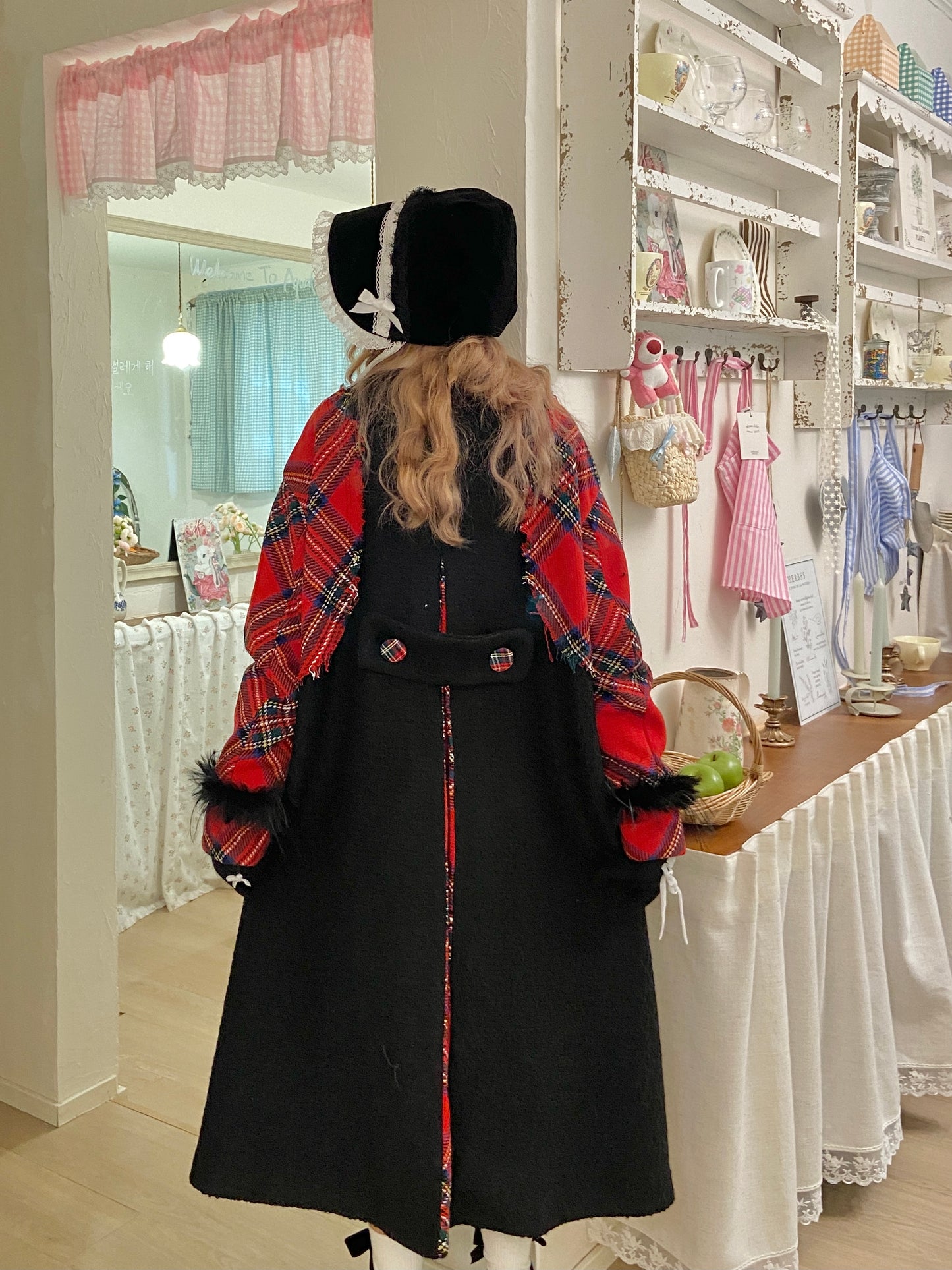 Disorder - Kawaii Black Plaid Wool Blend Mid Coat coat Disorder