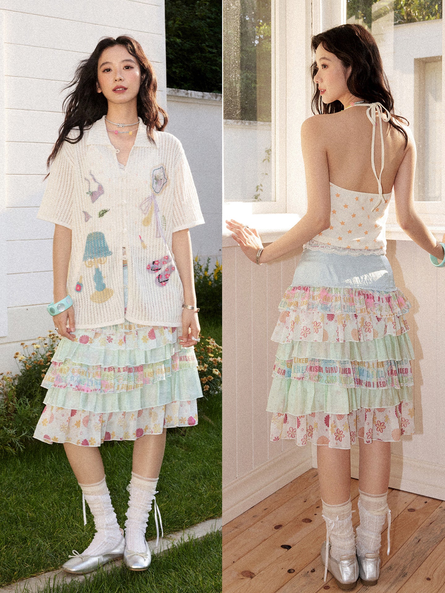 Chemical Girl - Floral Satin Tiered Skirt skirt chemical girl