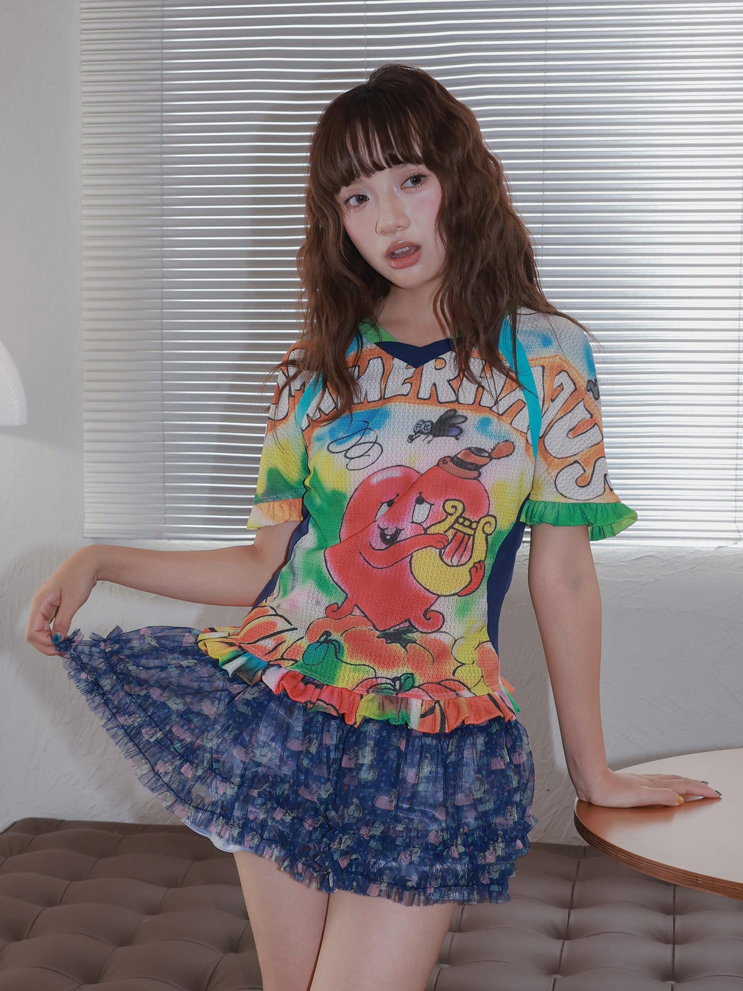 tntntutu Y2K Colorblock Heart Mesh Jersey Top – Sporty Kawaii Harajuku T-Shirt tshirt tntntutu