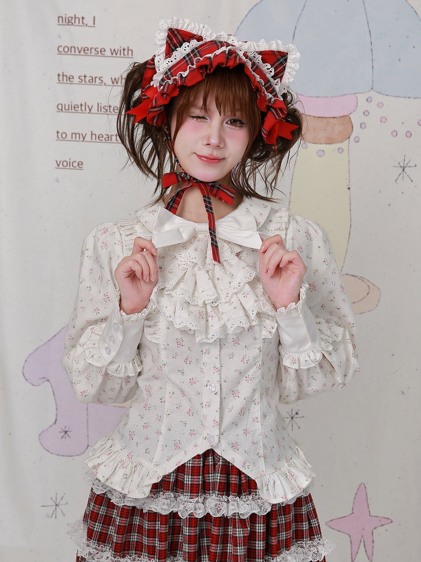 SOS MEME CLUB - Kawaii Blouse White Floral Lolita Shirt blouse SOS MEME CLUB