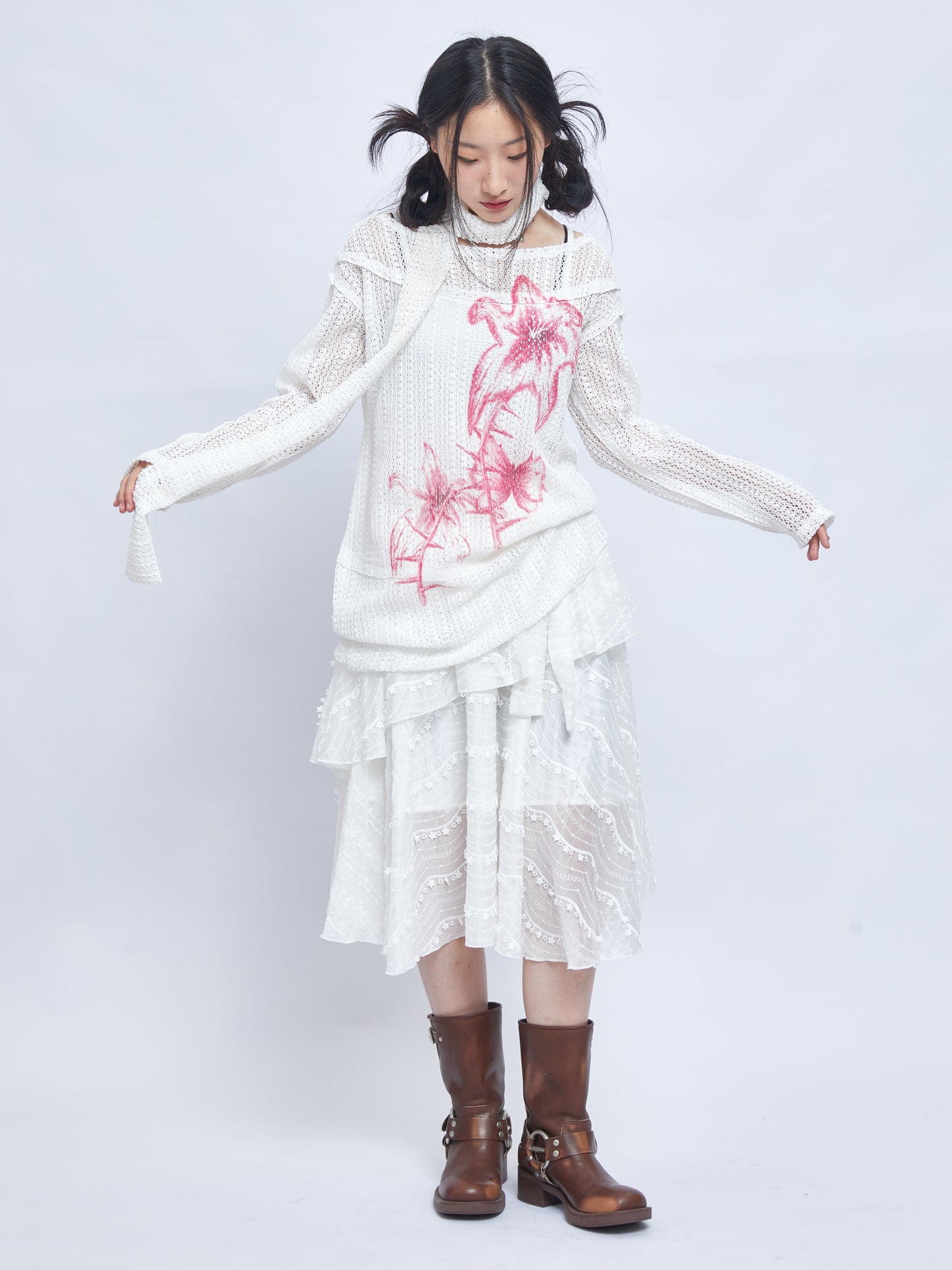 Harajuku Sweatshirt Beige Hollow-out Sweatshirt Printed Sweatshirt Casual Sweatshirt sweater Moon Meadow