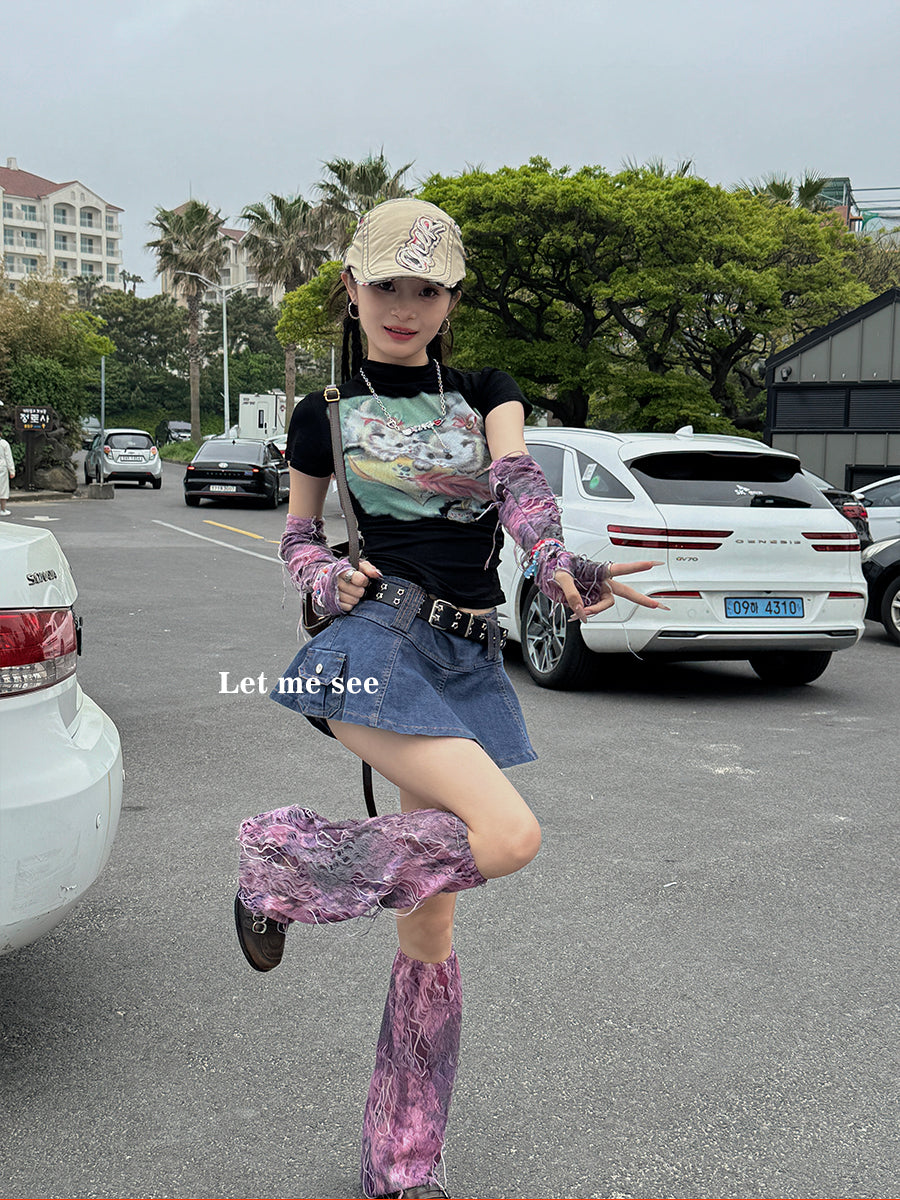 LET ME SEE - Y2K Dark Aesthetic Distressed Hole Leg Warmers leg warmmers let me see