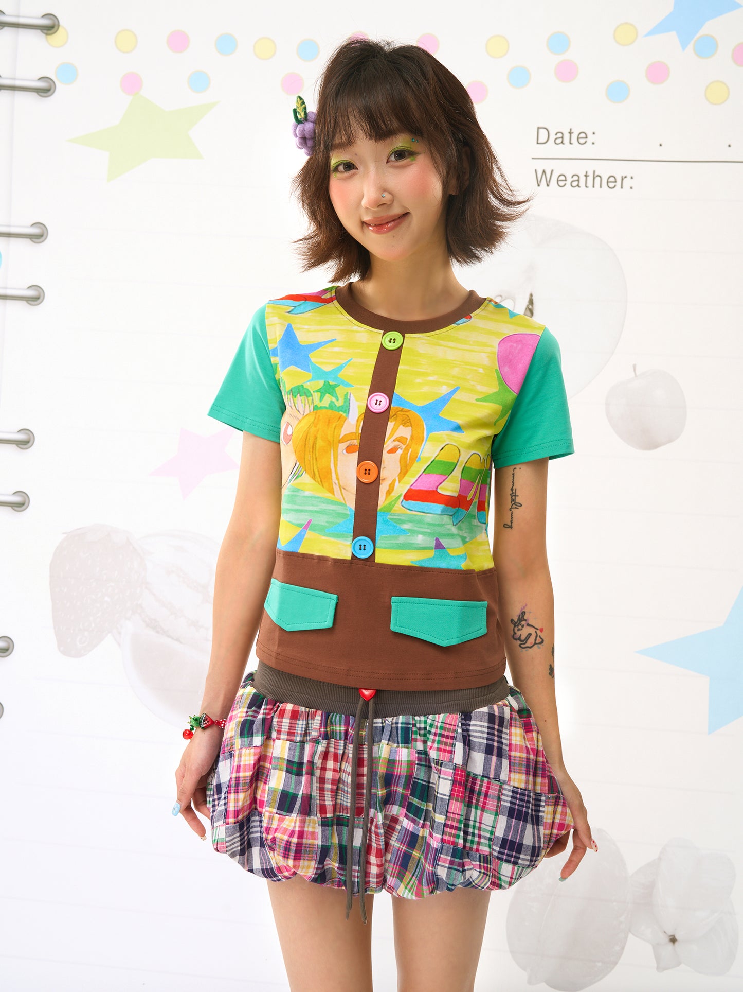 FRUITS Sweet‑Dream Tee | Illustration Tee with Faux Pockets tshirt Fruits
