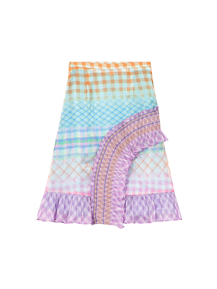 Tntntutu Skirt Gradient Plaid A-line Skirt Purple Color-Blocked Pleated Skirt skirt tntntutu