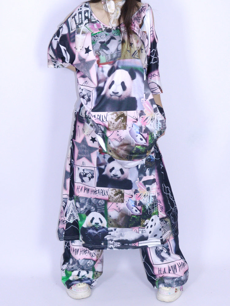 LEERROO - Y2K Panda Print Cold Shoulder Top shirt Leerroo
