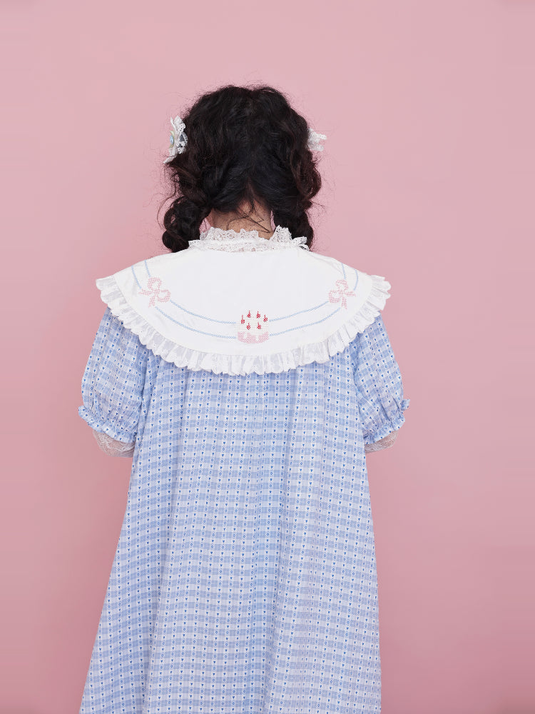SemenCoicis Vintage Sailor Collar Dress | Kawaii Bear Motif & Heart Check Dress dress SemenCoicis