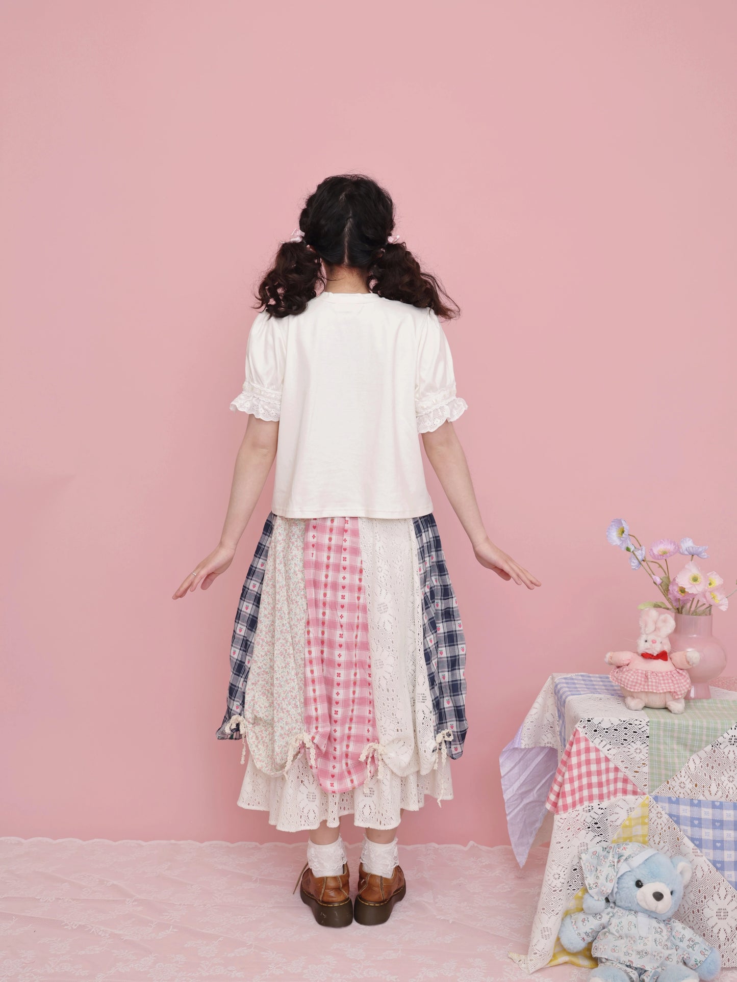 SemenCoicis T-shirt Sweet Girl T-shirt Embroidered Ribbon T-shirt tshirt SemenCoicis