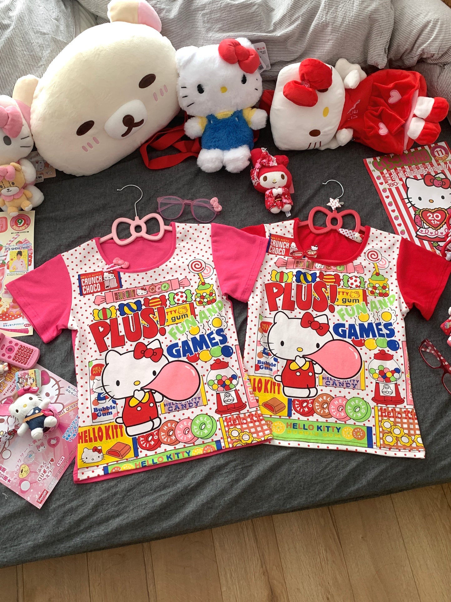 Decora Kei Set – Kitty Tee & Polka Dot Skirt set Blurred Bear