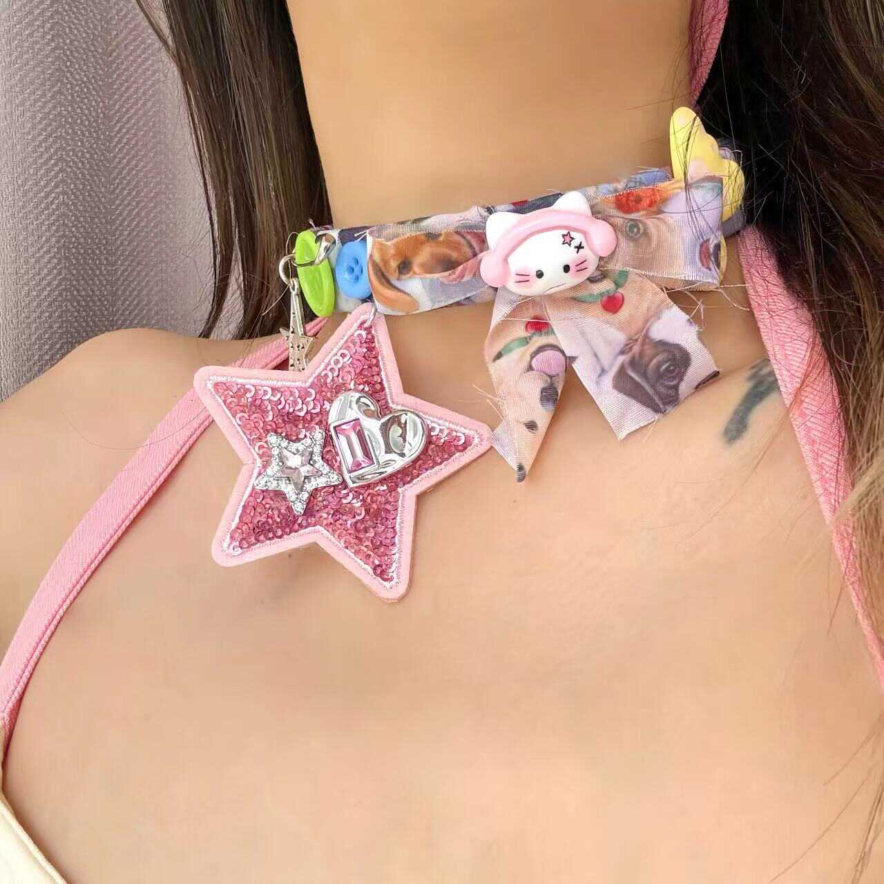 Hidden – Y2K Decora Choker with Star Charms & Button Puppy Pendant necklace hidden