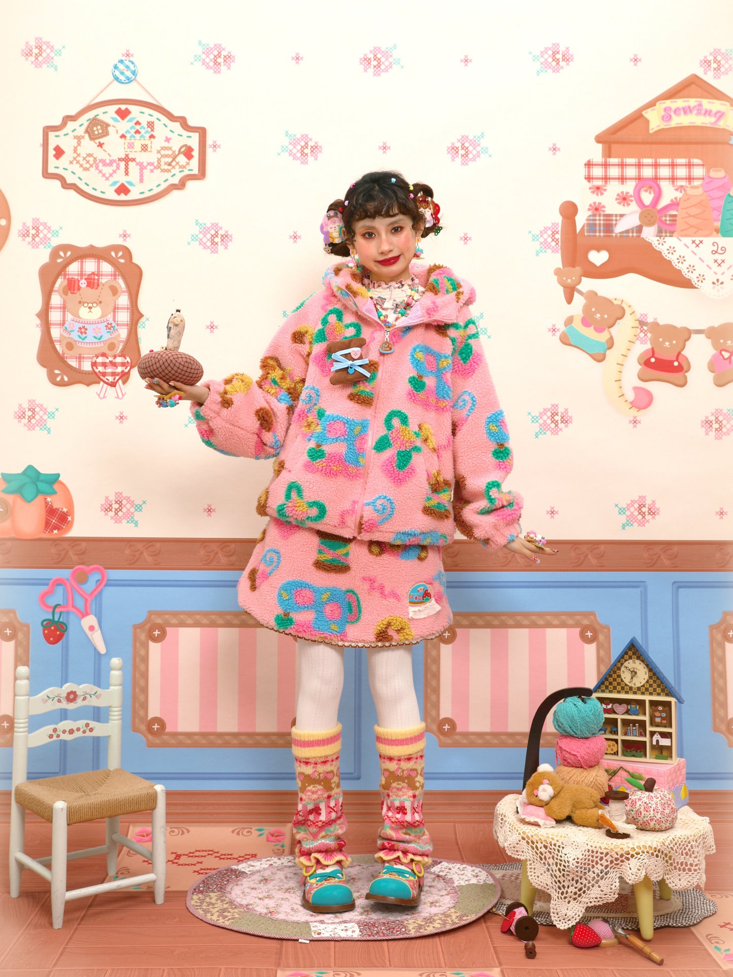 Lutra Jump - Decora Pink Fleece Mini Skirt skirt Lutra Jump