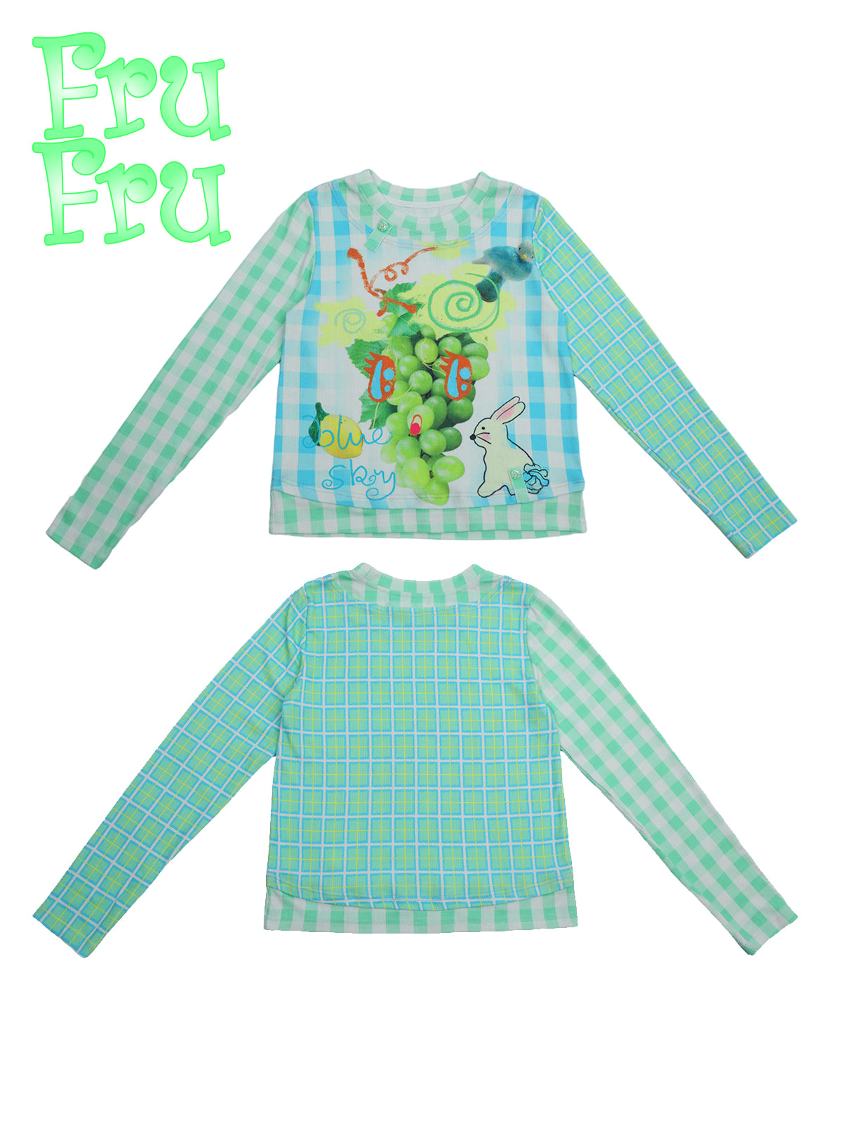 frufru Autumn Green Plaid Shirt | Print Long Sleeve T-Shirt shirt frufru
