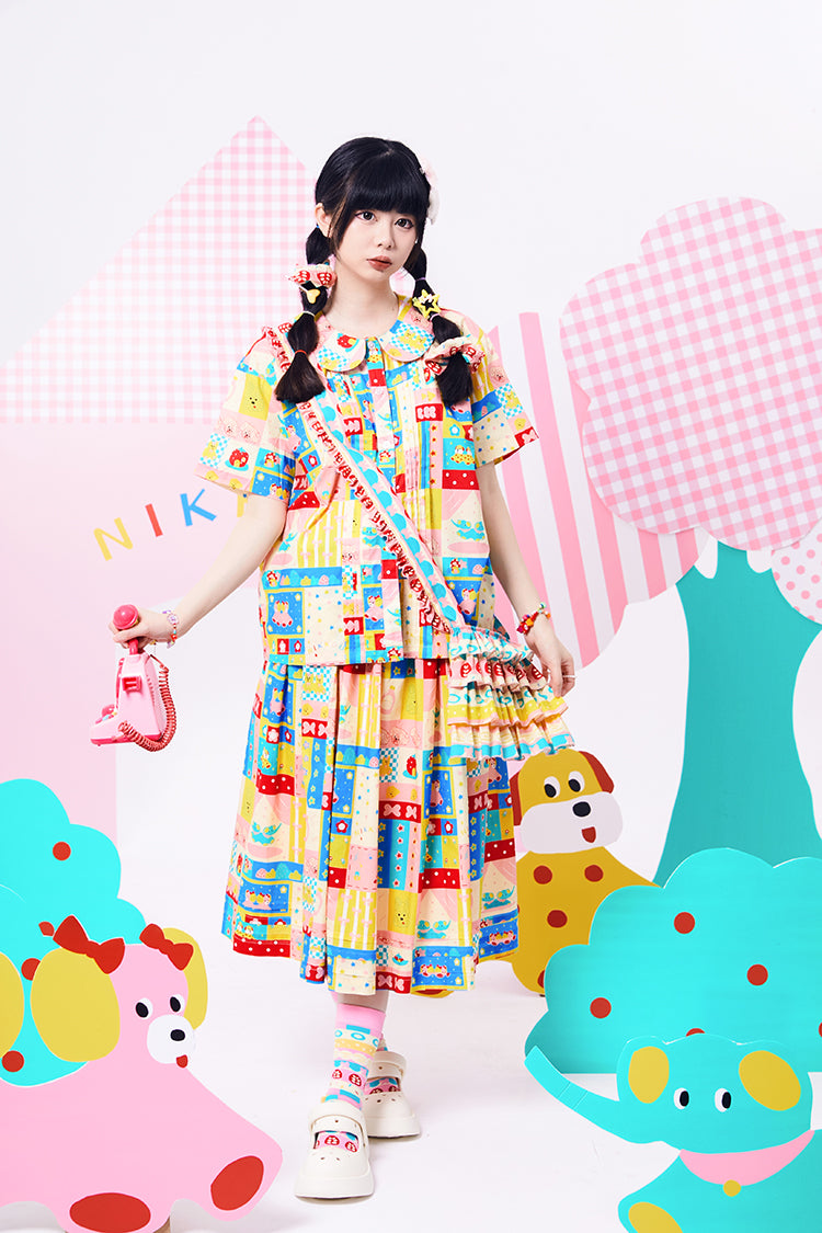 NIKKOU Home Shirt Printed Colorful Shirt – Japanese Showa Style for Girls shirt Nikkou home