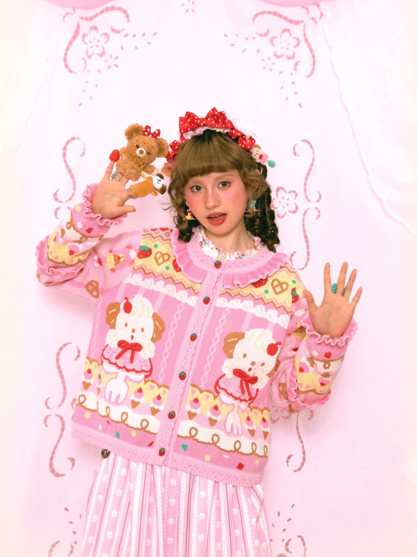 Lutra Jump - Kawaii Cardigan Pink Puppy Cream Cardigan cardigan Lutra Jump