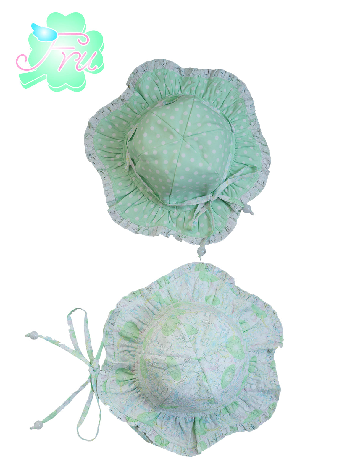 frufru Summer White Lace Hat | Cute Sun Protection Bucket Hat | Reversible Hat hat frufru