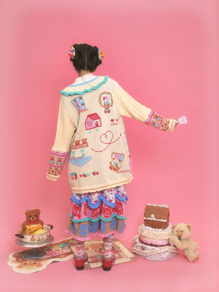 Lutra Jump Cardigan Color-block Knitted Cardigan with Lace Collar cardigan Lutra Jump