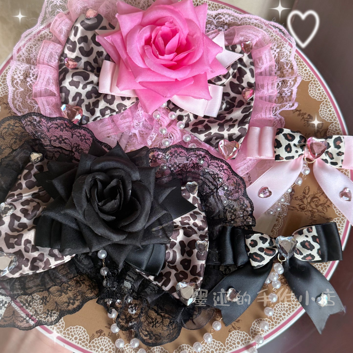 Gyaru Black Leopard Lace Bow Hair Clip hair clip moji