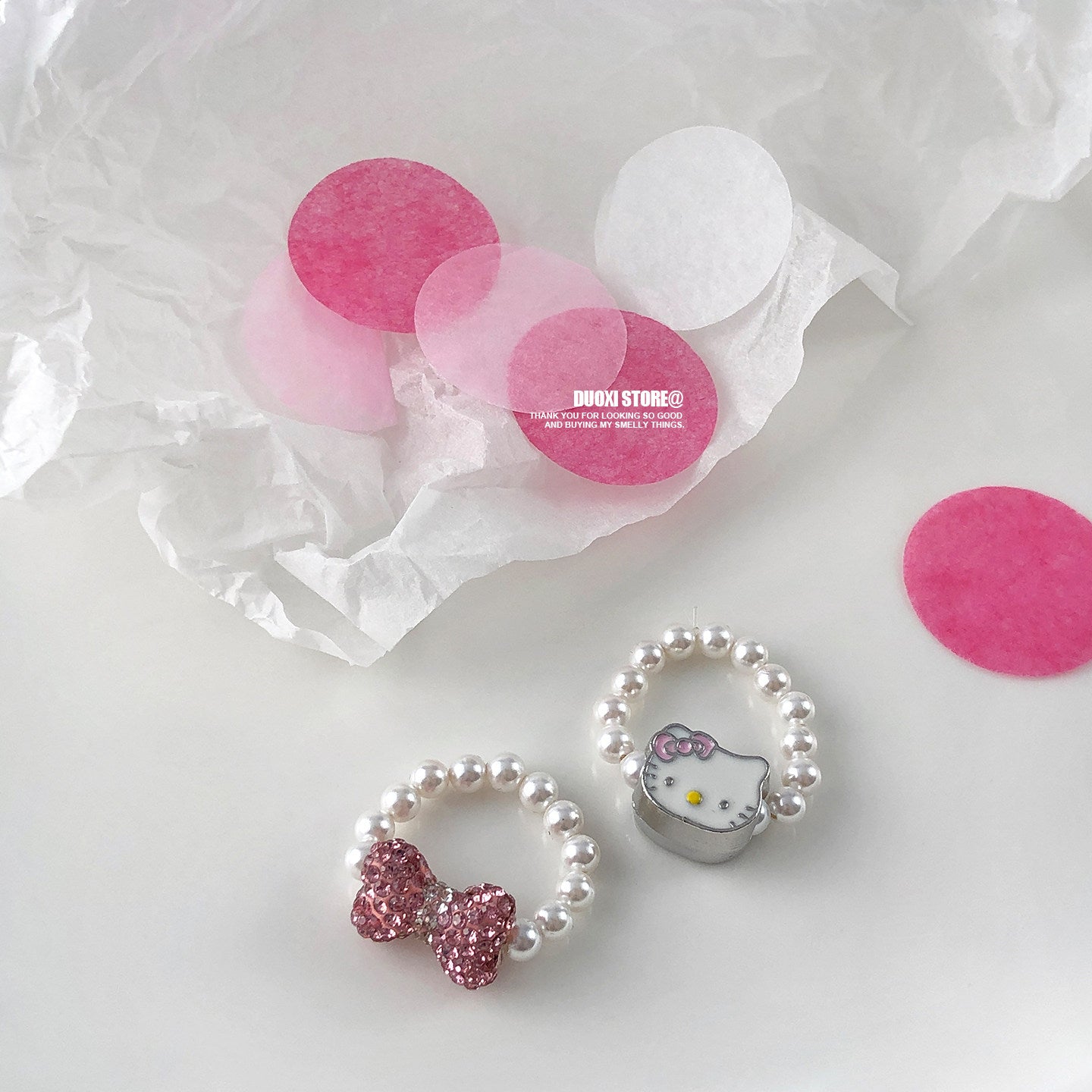 DuoXi - Pearl Bow Kitty Bead Ring ring DuoXi