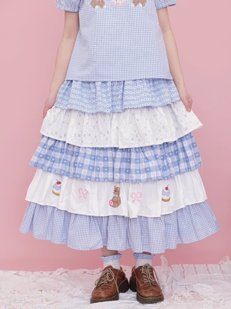 SemenCoicis Sweet Bear Embroidered Skirt | Kawaii Layered Cotton Lace Skirt skirt SemenCoicis