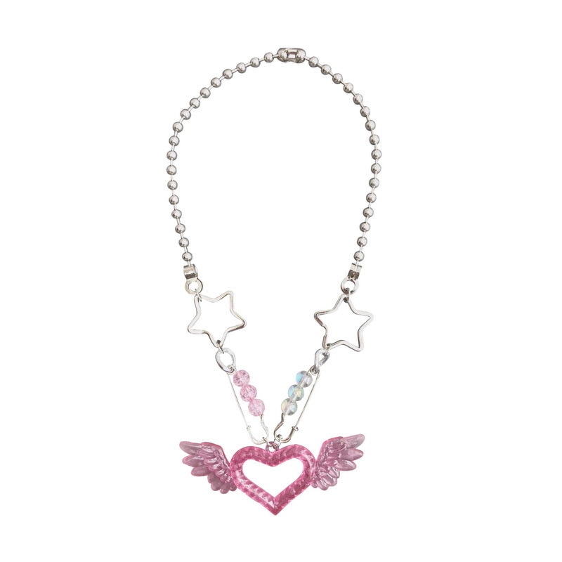 StrangeLab Neon Necklace | Sparkling Pin Necklace | Heart Wings Choker necklace strangelab