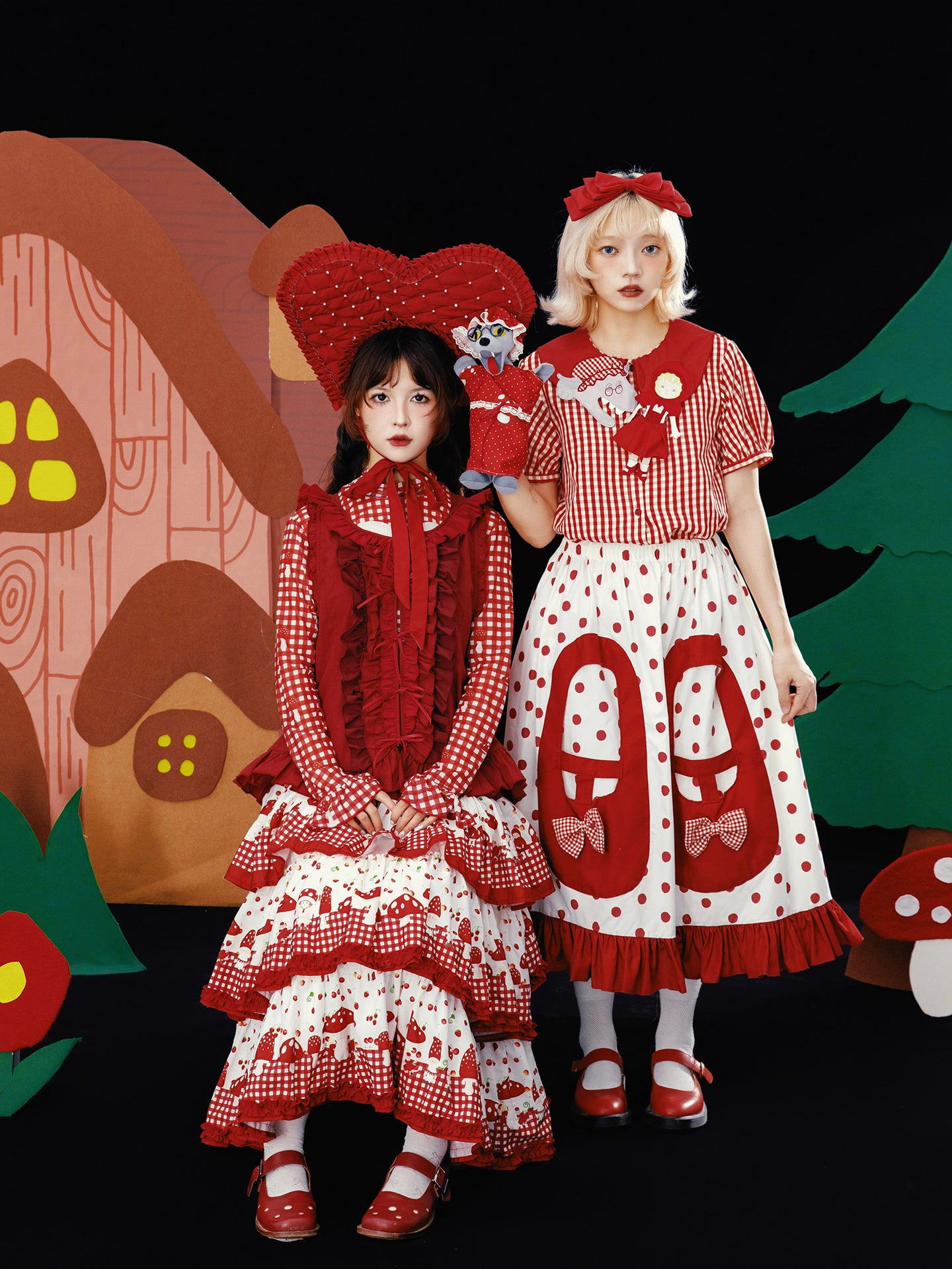 Meugler – Kawaii Giant Red Shoes Bow Pocket Polka Dot Skirt