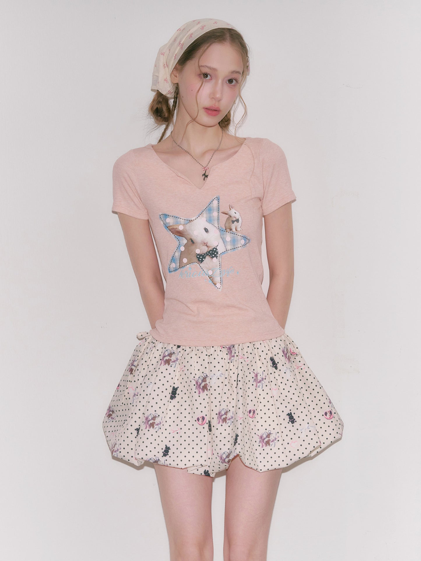 ziziFei - Pink Star Bunny Slim Tee shirt ziziFei