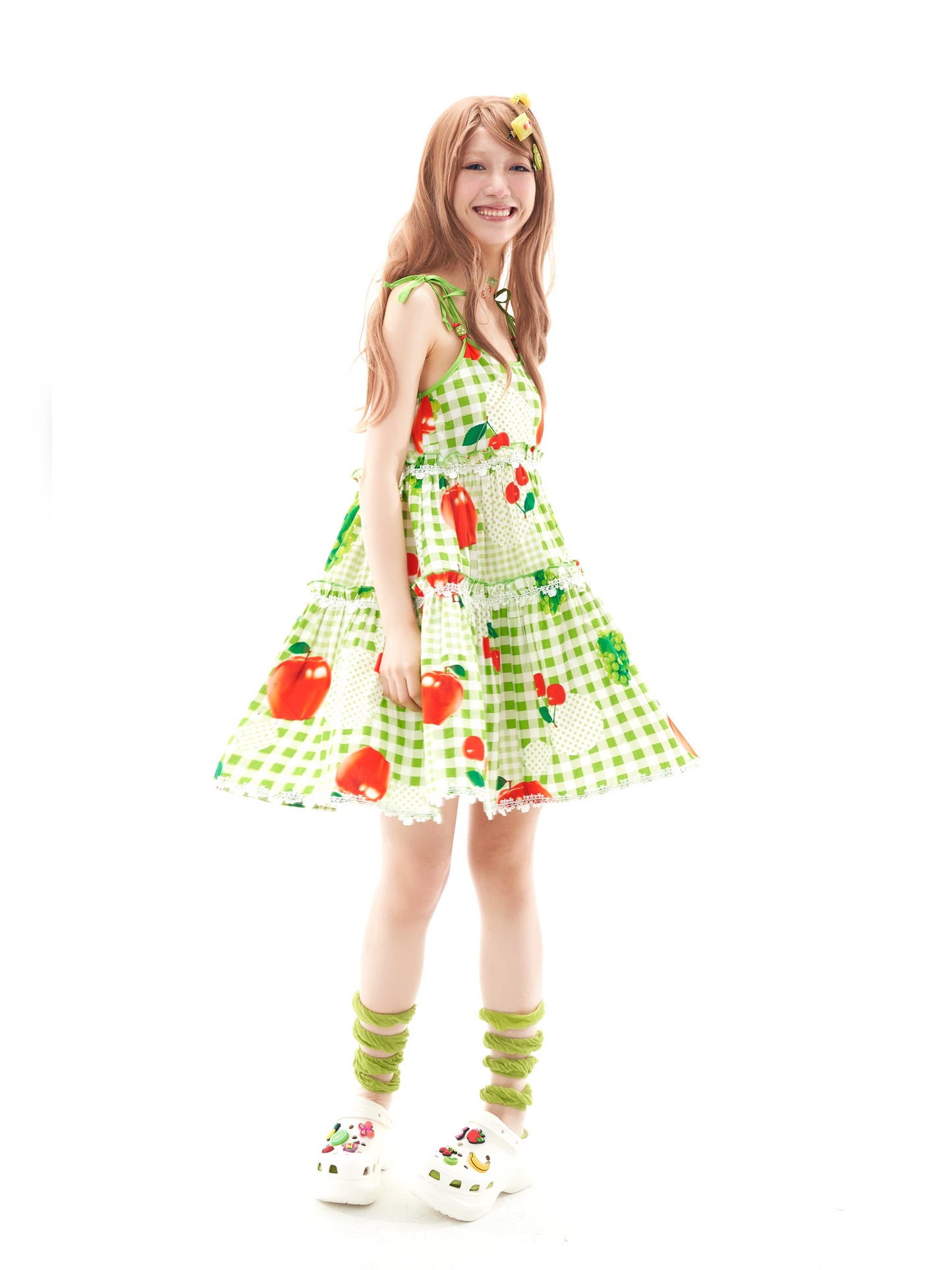 FRUITS Fruit Print Dress | Checkered Strap Dress dress Fruits