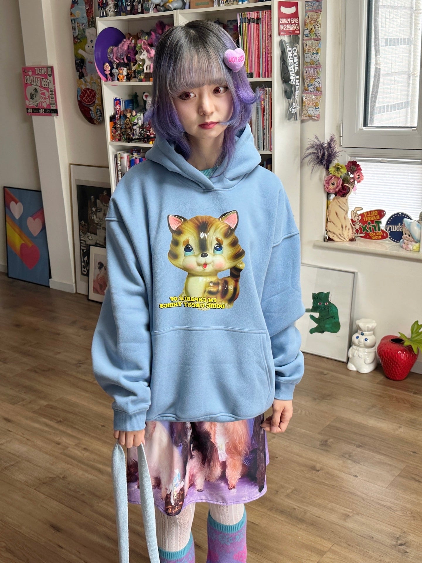 bunnybunnygun - Showa Blue Fleece Sweatshirt Oversized Vintage hoodie bunnybunnygun