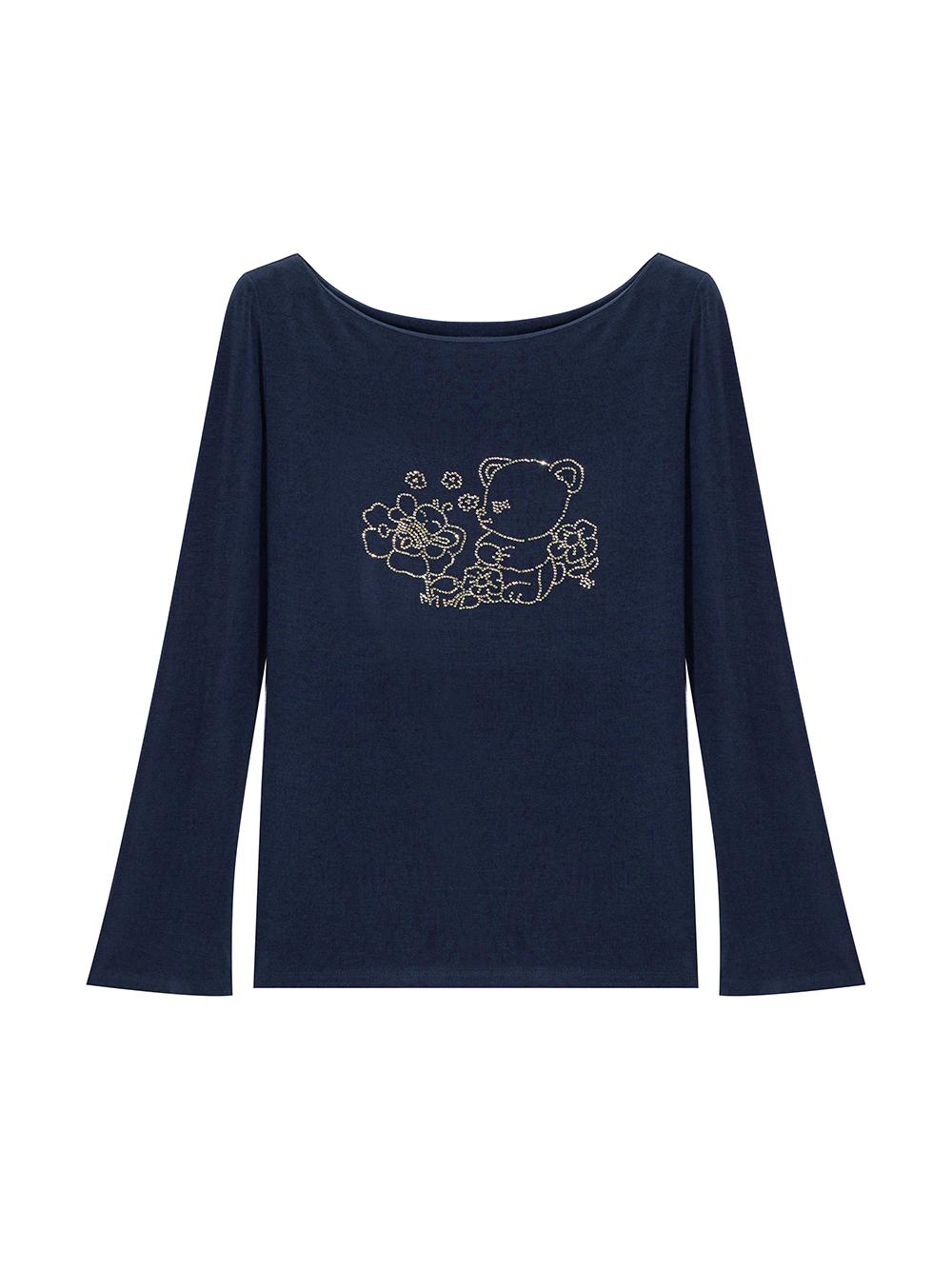 Tntntutu Base Layer Top | Dark Blue Bear Long Sleeve Shirt | Rhinestone Comfort Top shirt tntntutu