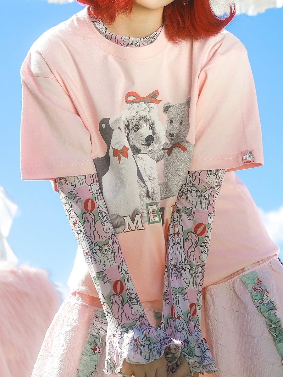 Meugler Dog Series Hand-Painted Print Comfort Stretchy Mesh High Neck Top shirt Meugler