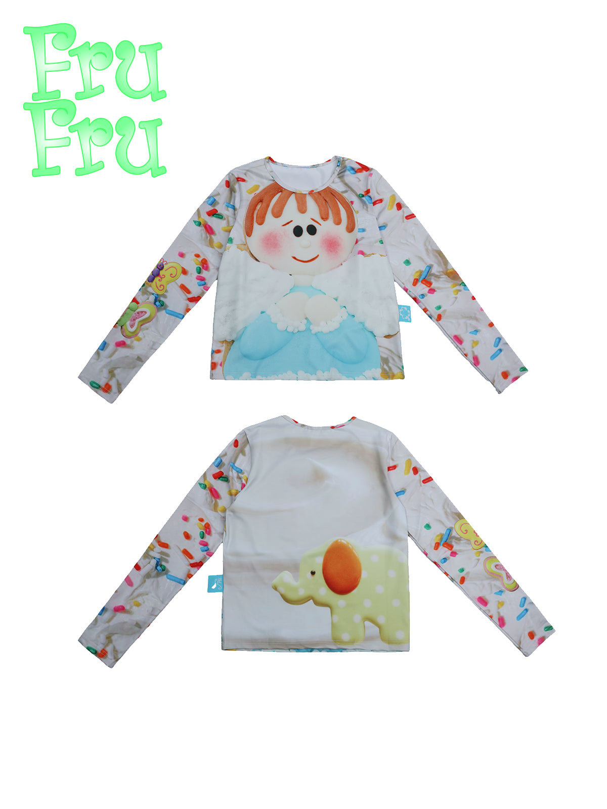 frufru White Cookie Shirt | Cute Angel Print Shirt | Polyester Graphic Tee shirt frufru