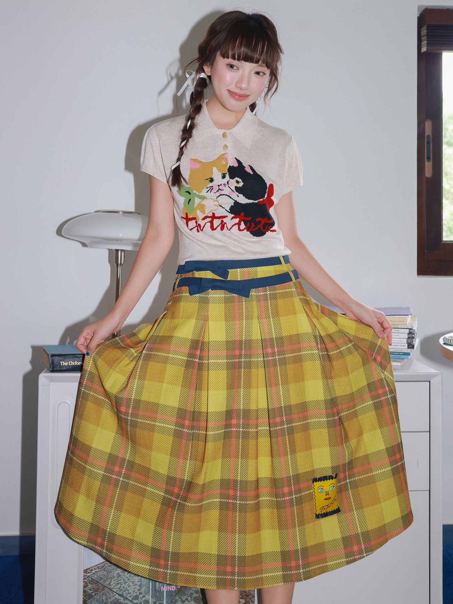 Tntntutu - Decora Kei Yellow Plaid Pleated Skirt skirt tntntutu