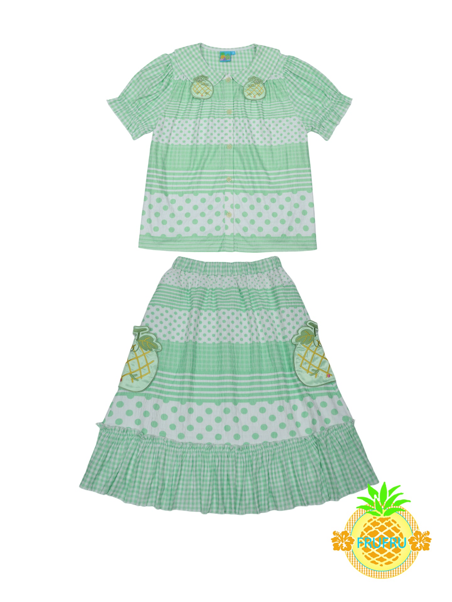 FruFru - Kawaii Melon Polka Dot Blouse & Skirt Set set frufru