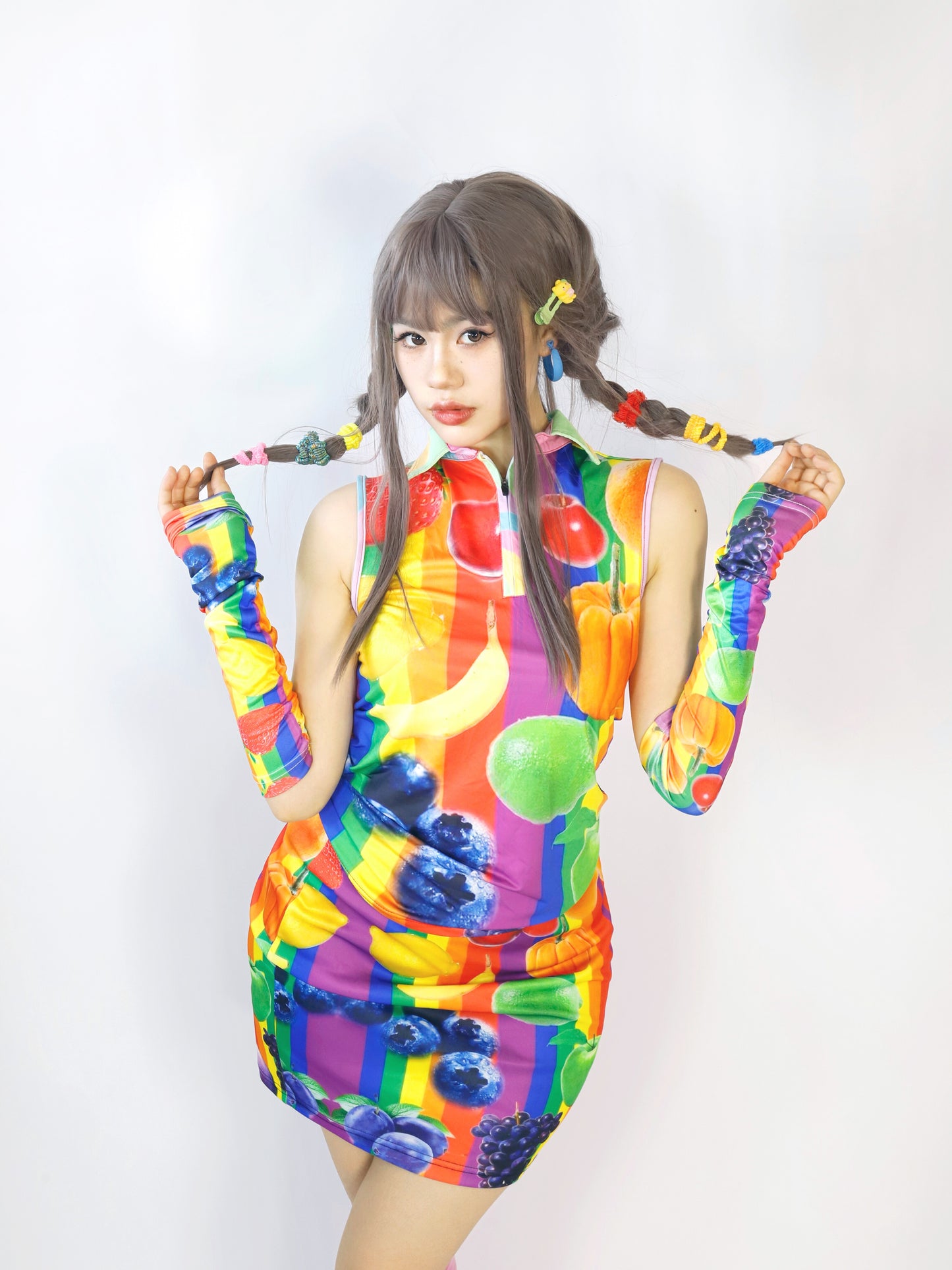 Harajuku Tank Top Skirt Set Fruits Print Set Summer Wear Set Sweet Spicy Set set Leerroo