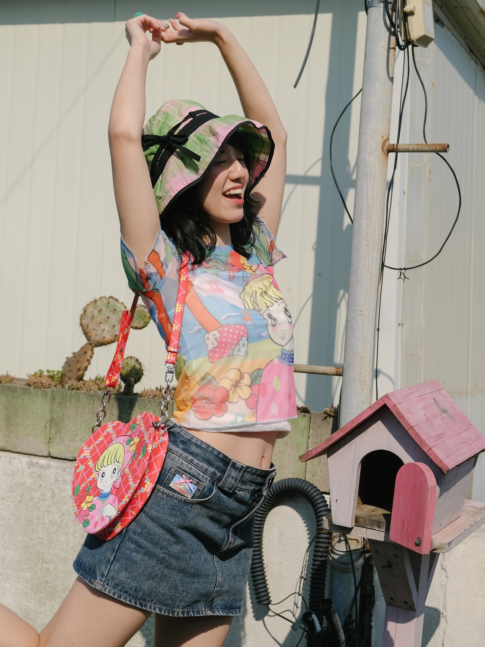 Harajuku T-shirt Palm Tree T-shirt Print Mesh T-shirt Short Sleeve T-shirt tshirt KaiXin hostel