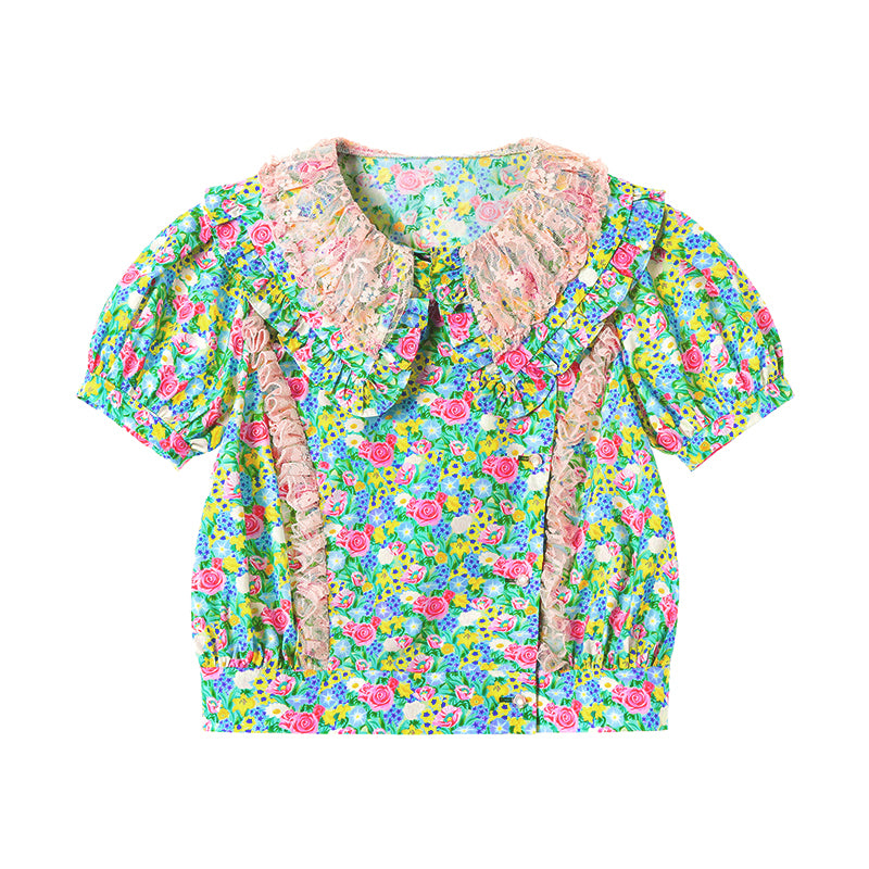 Tntntutu Shirt | Cute Floral Print Shirt | Doll Collar Cotton Blouse blouse tntntutu