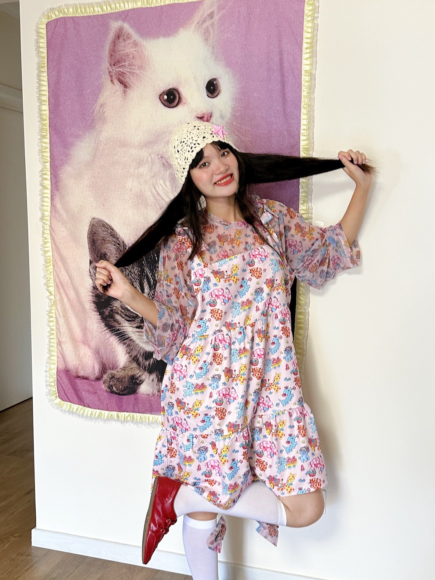 Kawaii Animal Print Dress – Tie Detail dress bunnybunnygun