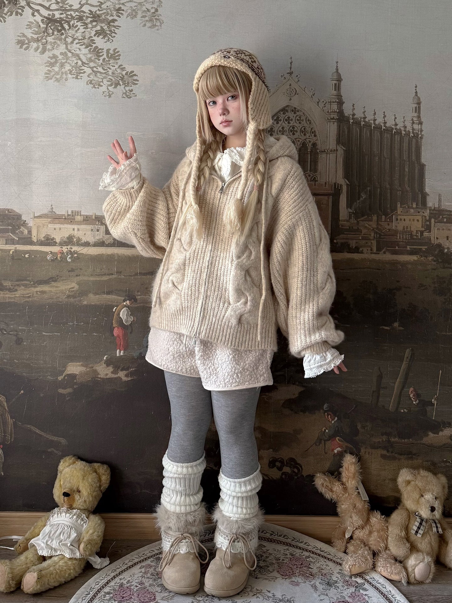 Labeau - Vintage Chunky Knit Hooded Cardigan cardigan Labeau