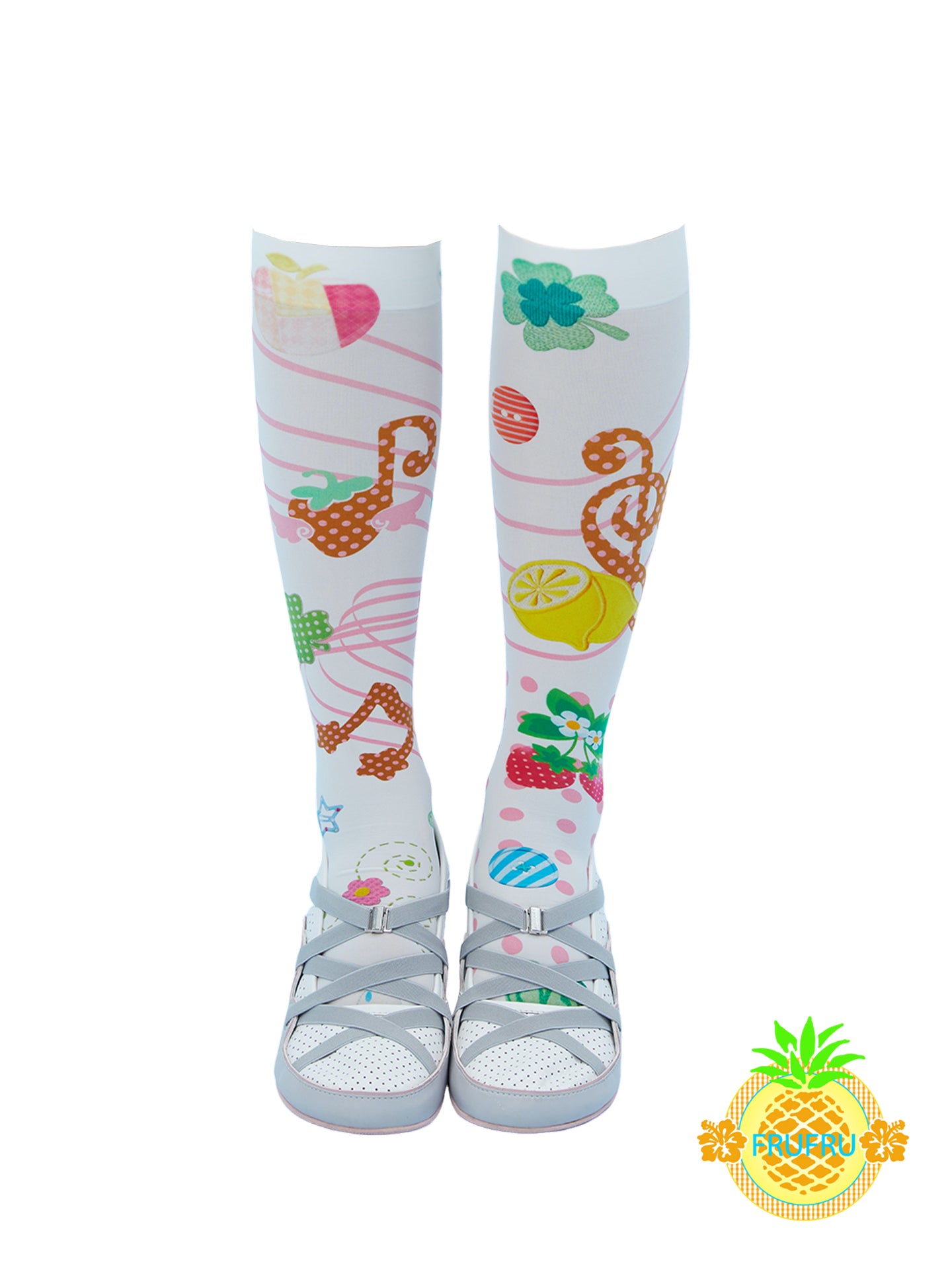 Frufru White Music Note Print Stockings | Cute Stretchy Tights sock frufru