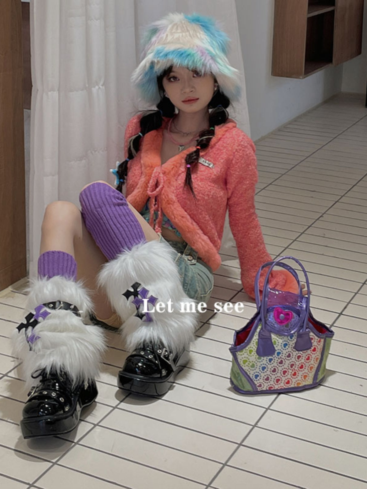 LET ME SEE Pink Fuzzy Leg Warmers | Star Cute Leg Covers leg warmmers let me see