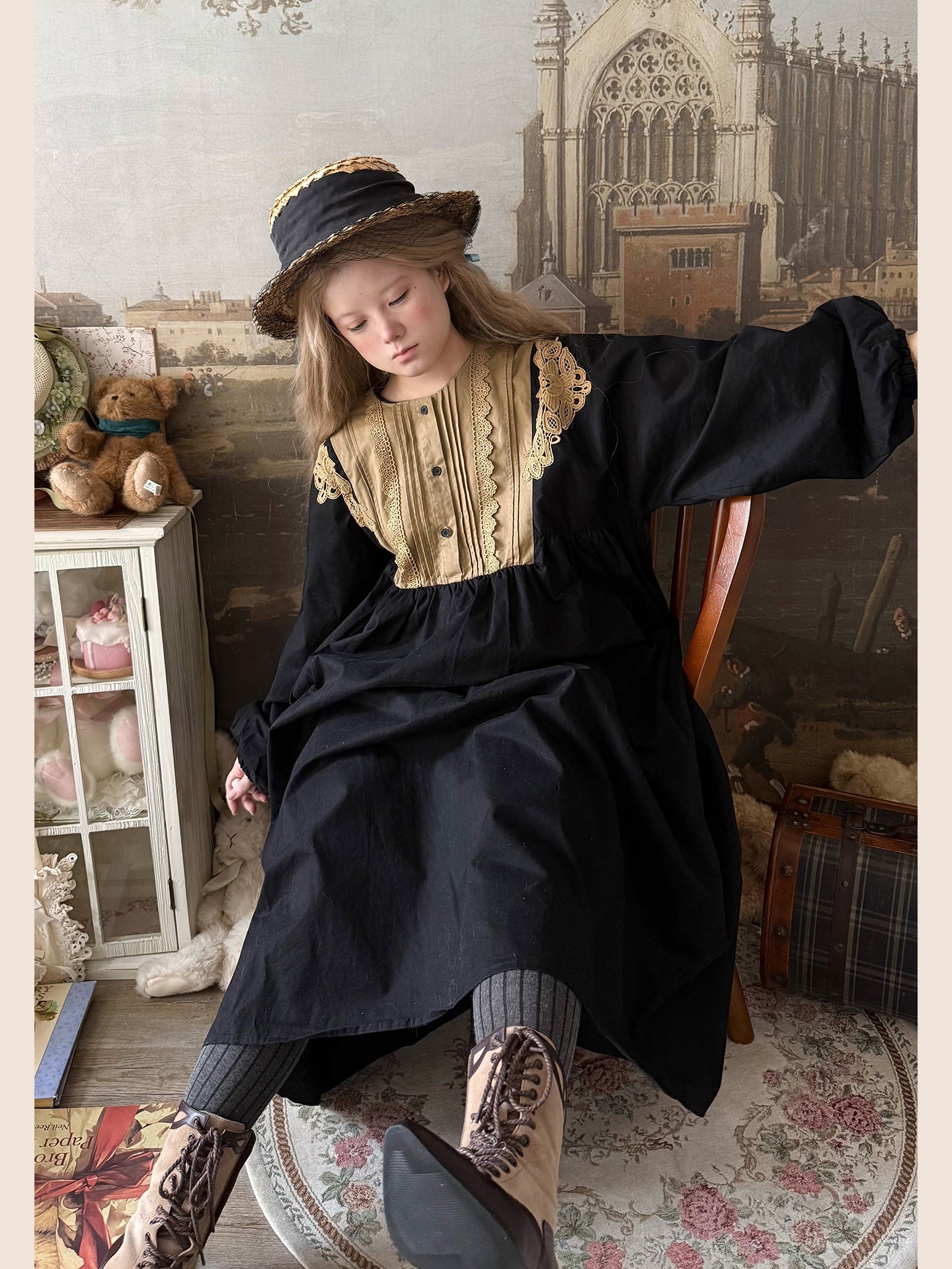 Labeau - Kawaii Retro Lace Pleated Long Dress dress Labeau