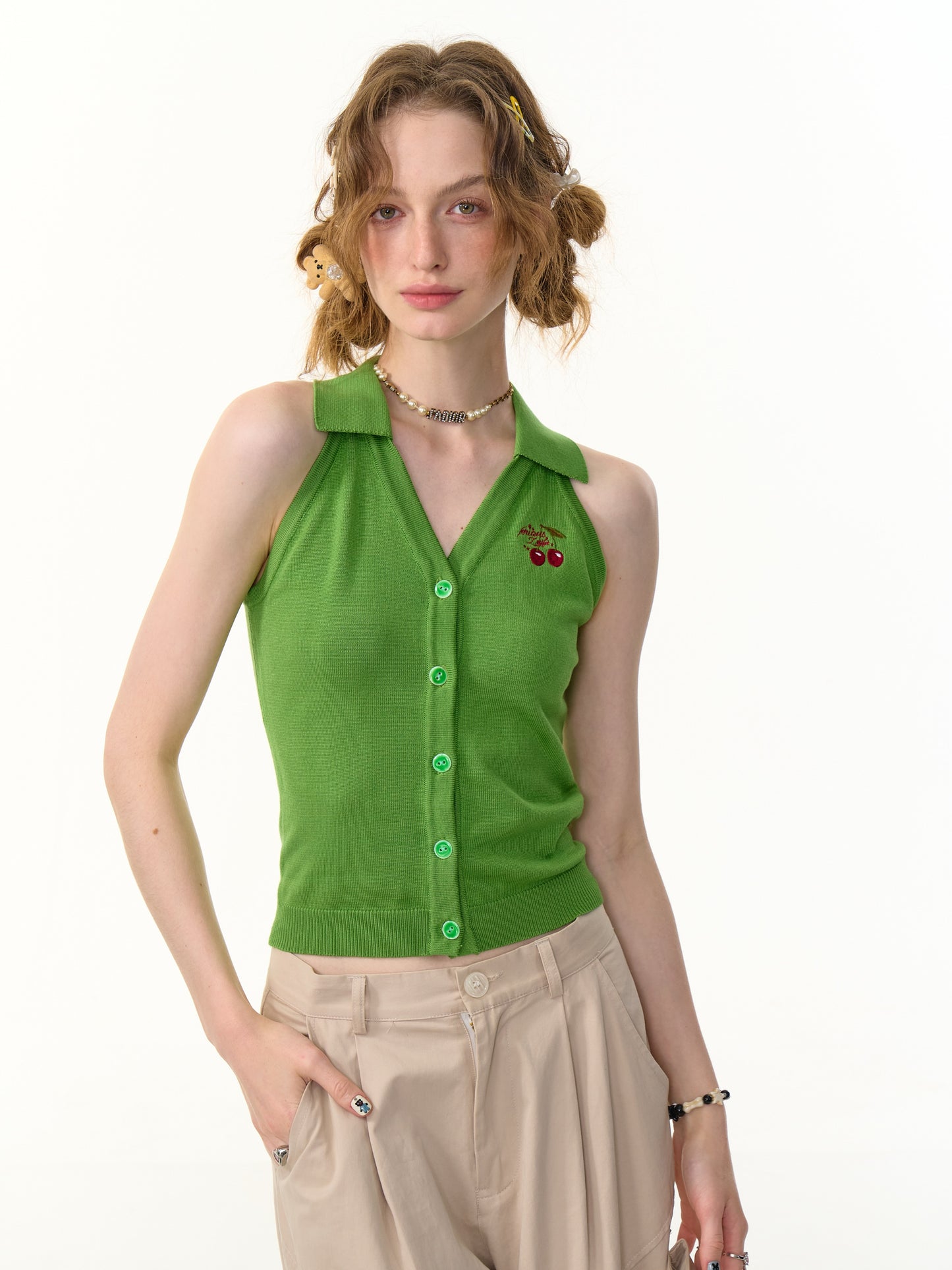 ziziFei - Girly Cherry Embroidery Sleeveless Top tank top ziziFei