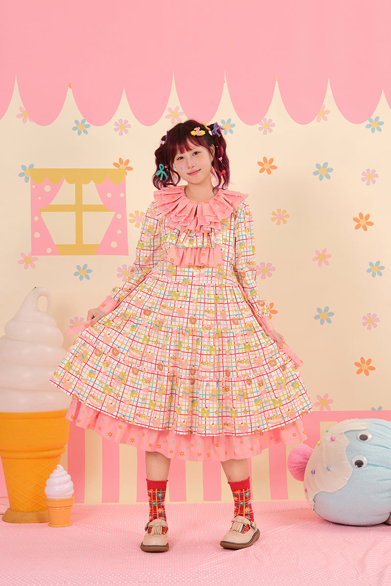 NIKKOU - Red Kawaii Removable Collar Dress dress Nikkou home Pink S