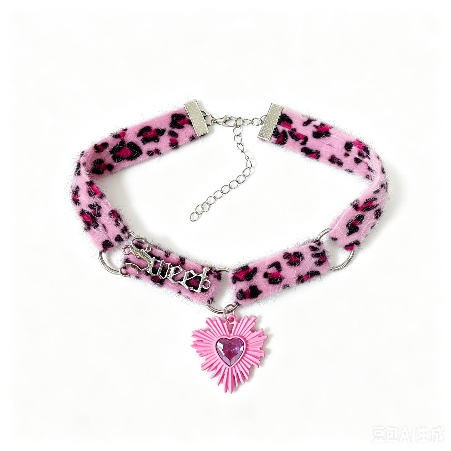 Strangelab - Y2K Pink Leopard Fuzzy Choker necklace strangelab