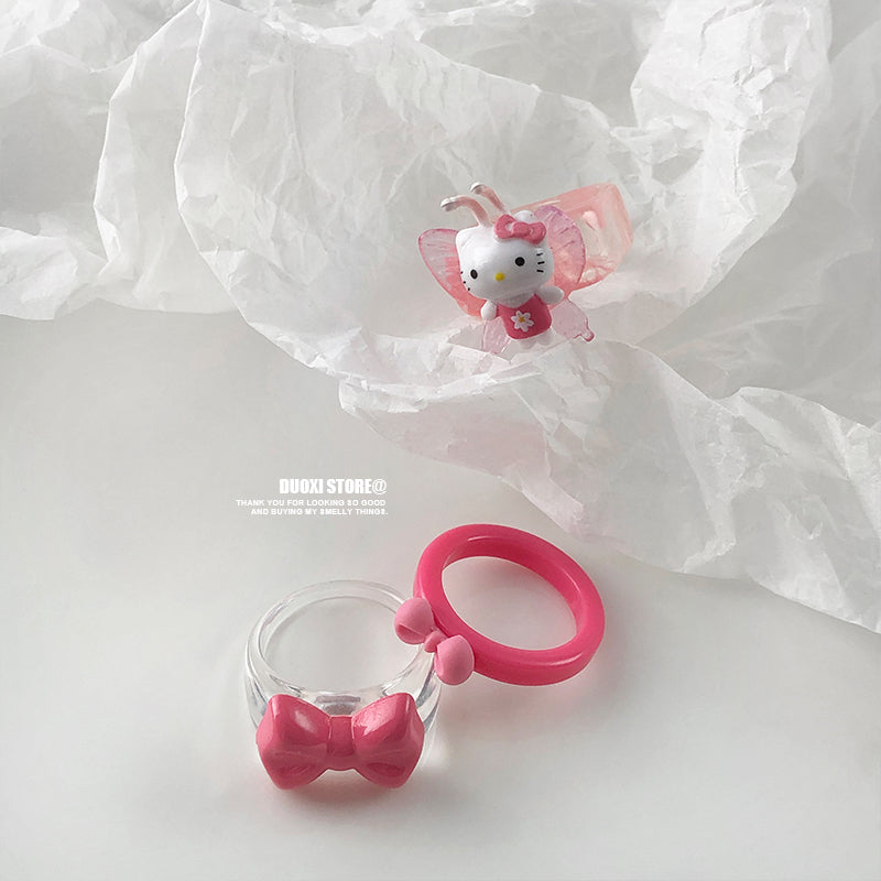 DuoXi - Kawaii Ring HelloKitty Bow Stackable Resin ring DuoXi