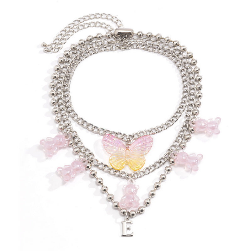 StrangeLab 3-Piece Necklace Set | Candy Bear Y2K Necklace | Iridescent Butterfly Letter Necklace necklace strangelab