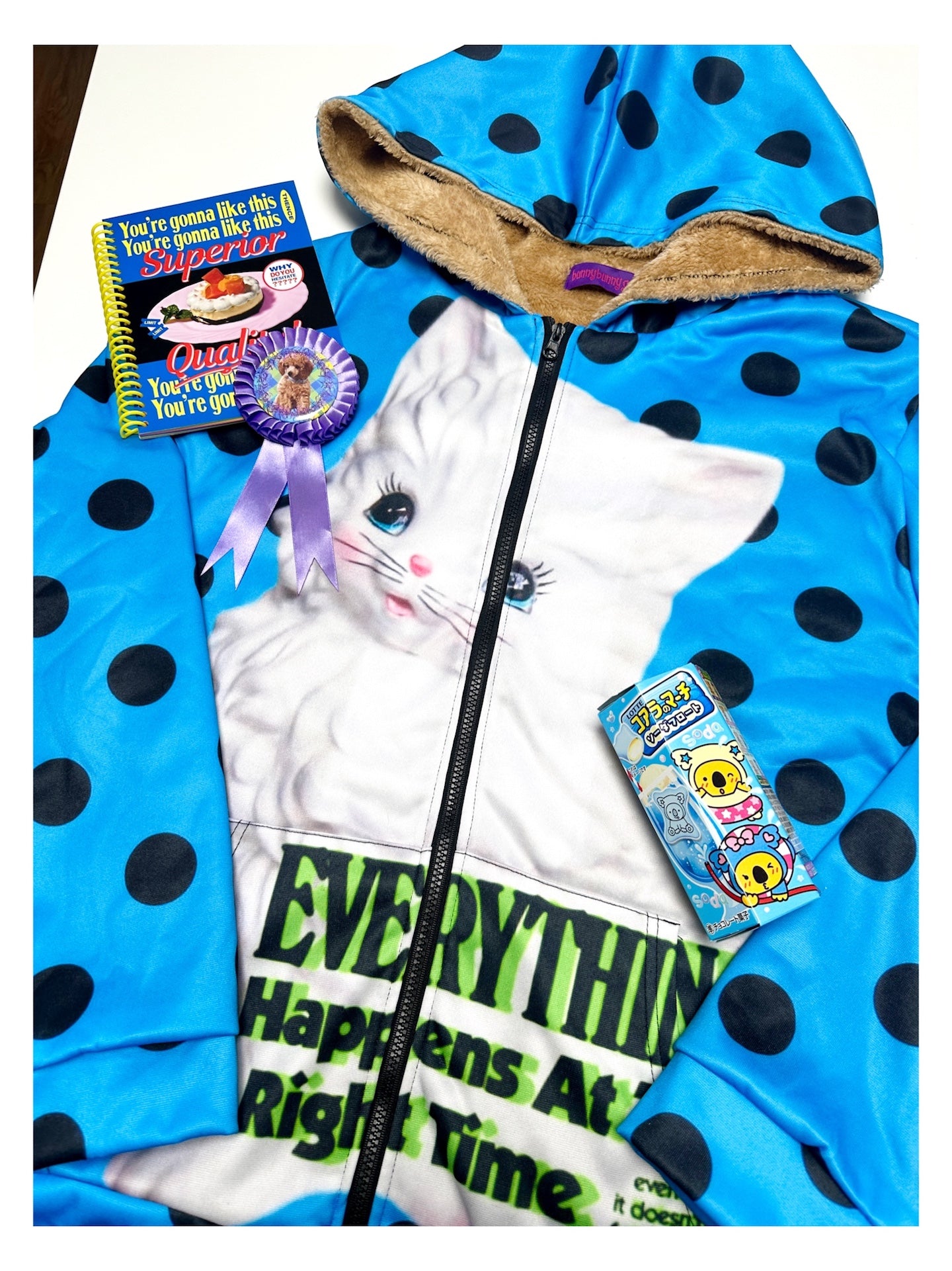 BunnyBunnyGun - Harajuku Polka Dot Oversized Fleece Zip Hoodie hoodie bunnybunnygun