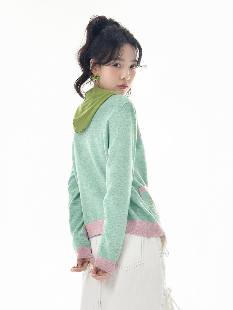 Harajuku Cardigan Cartoon Prints Cardigan Mint Green Cardigan Loose Knit Cardigan cardigan tntntutu