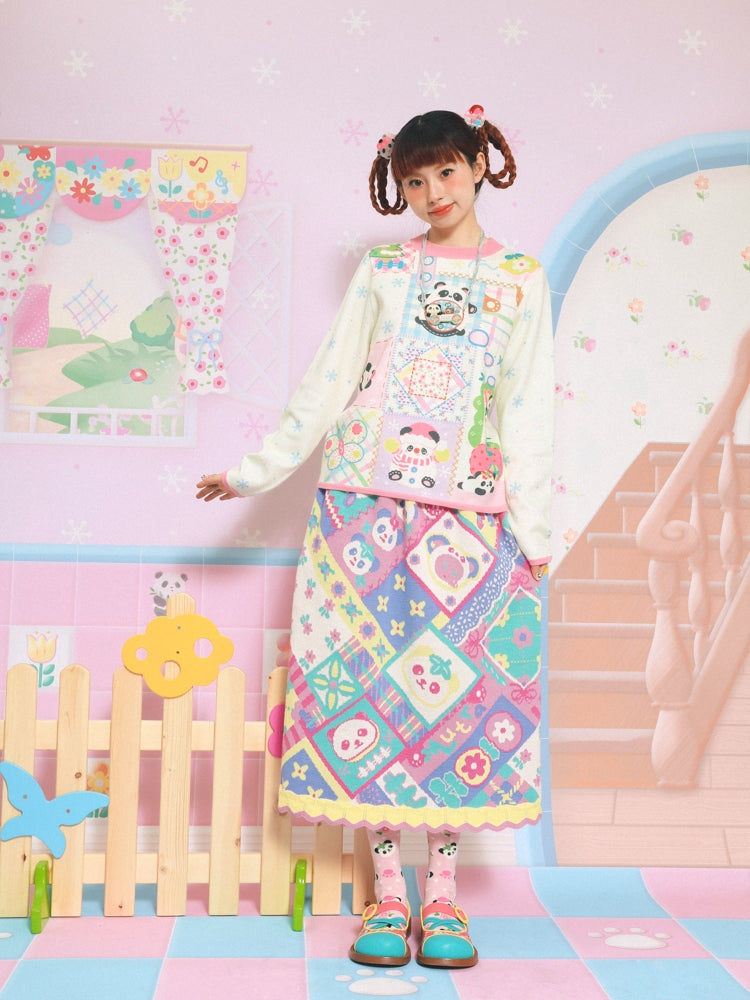 Lutra Jump Sweater Panda Snowflake Sweater Cartoon Vintage Round Neck Base Layer sweater Lutra Jump