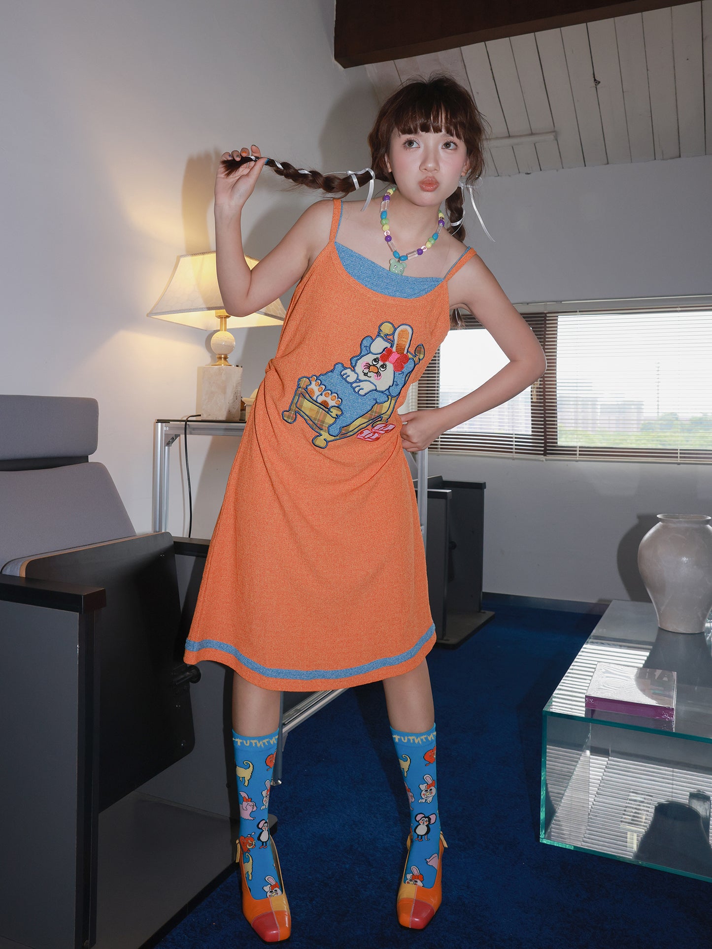 tntntutu Kawaii Orange Bunny Patchwork Tank Dress – Harajuku Y2K Terry Knit Dress dress tntntutu