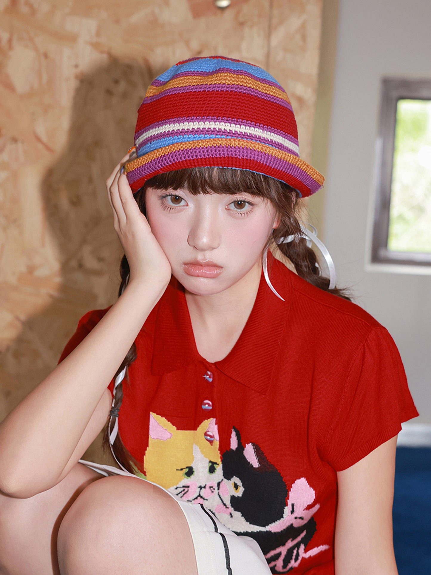 Tntntutu - Decora Kei Colorful Striped Crochet Bucket Hat hat tntntutu